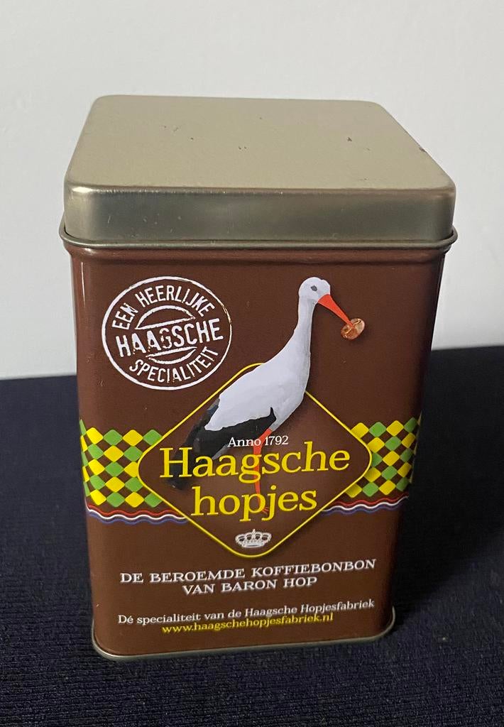 Blik van Haagsche hopjes van Baron Hop. Hoogte 11,5 cm., Verzamelen, Ophalen of Verzenden, Zo goed als nieuw, Overige, Overige merken