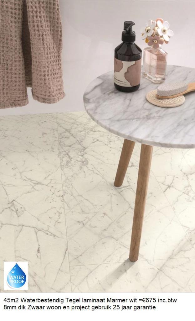 45m2 Waterbestendig Tegel laminaat Marmer wit =€675 inc.btw, 75 m² of meer, Wit, Nieuw, Ophalen of Verzenden