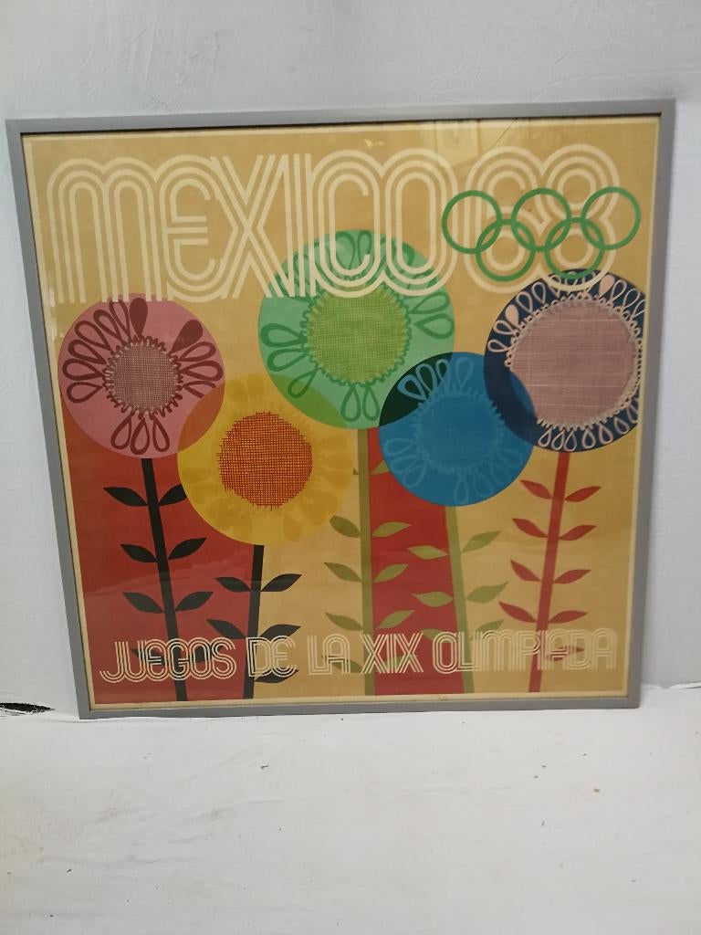 originele Olympische poster 1968 Mexico, Verzamelen, Posters, Ophalen, Met lijst, Vierkant, Zo goed als nieuw