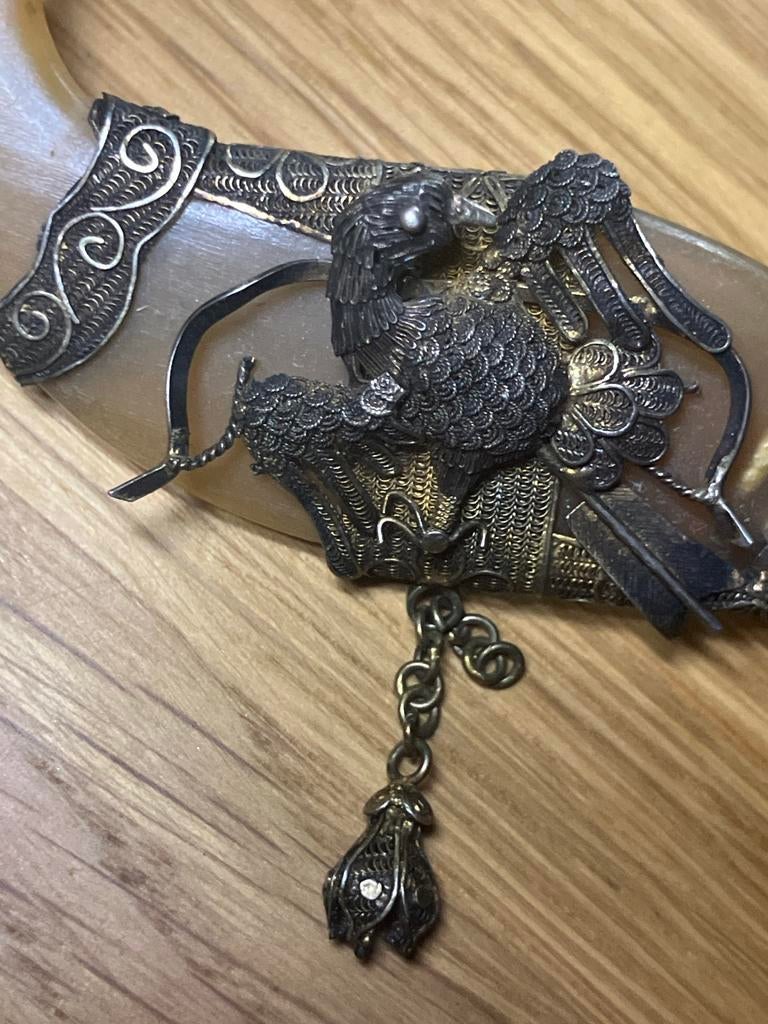 Antieke Aziatische Klauwbroche met Filigraan Vogel, Ophalen of Verzenden, Broche