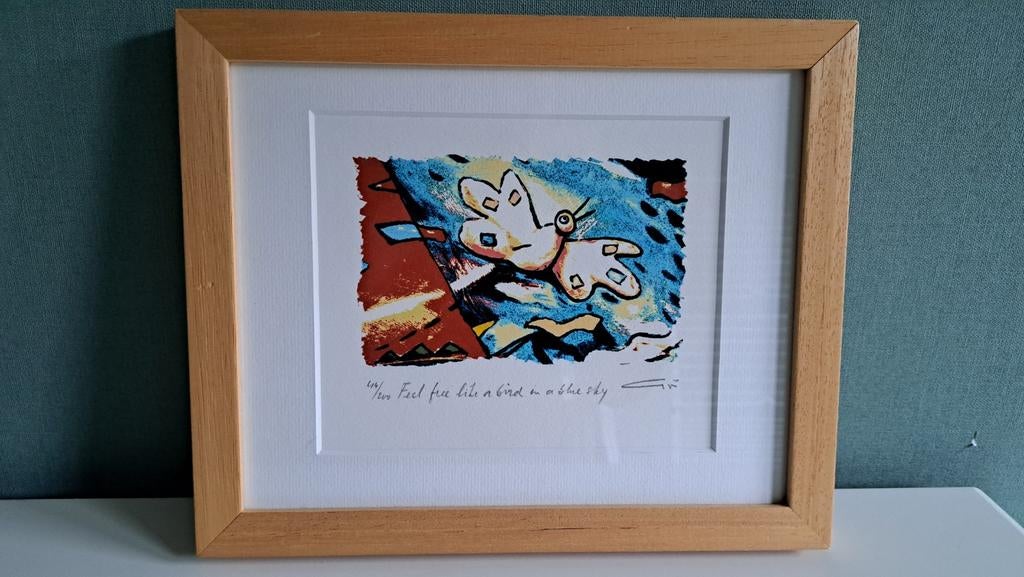 Kleine zeefdruk in lijst van Wim Heesakkers, Ophalen of Verzenden