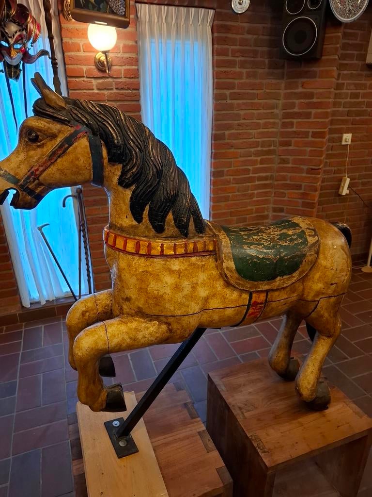 Antiek houten carrousel paard op standaard., Antiek en Kunst, Ophalen
