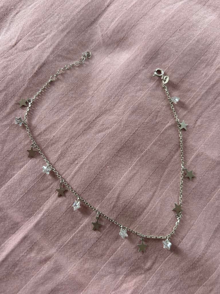 Zilveren enkelband met sterren, Ophalen of Verzenden, Zo goed als nieuw, Zilver, Met bedels of kralen