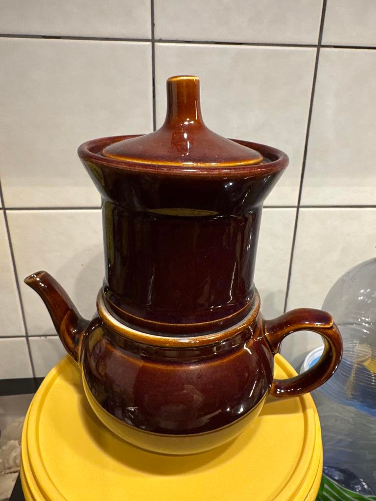 Brocante Bruine Koffiepot / Koffiezetter, Ophalen of Verzenden