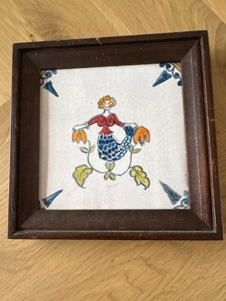 Tegel in lijst met zeemeermin, Ophalen of Verzenden