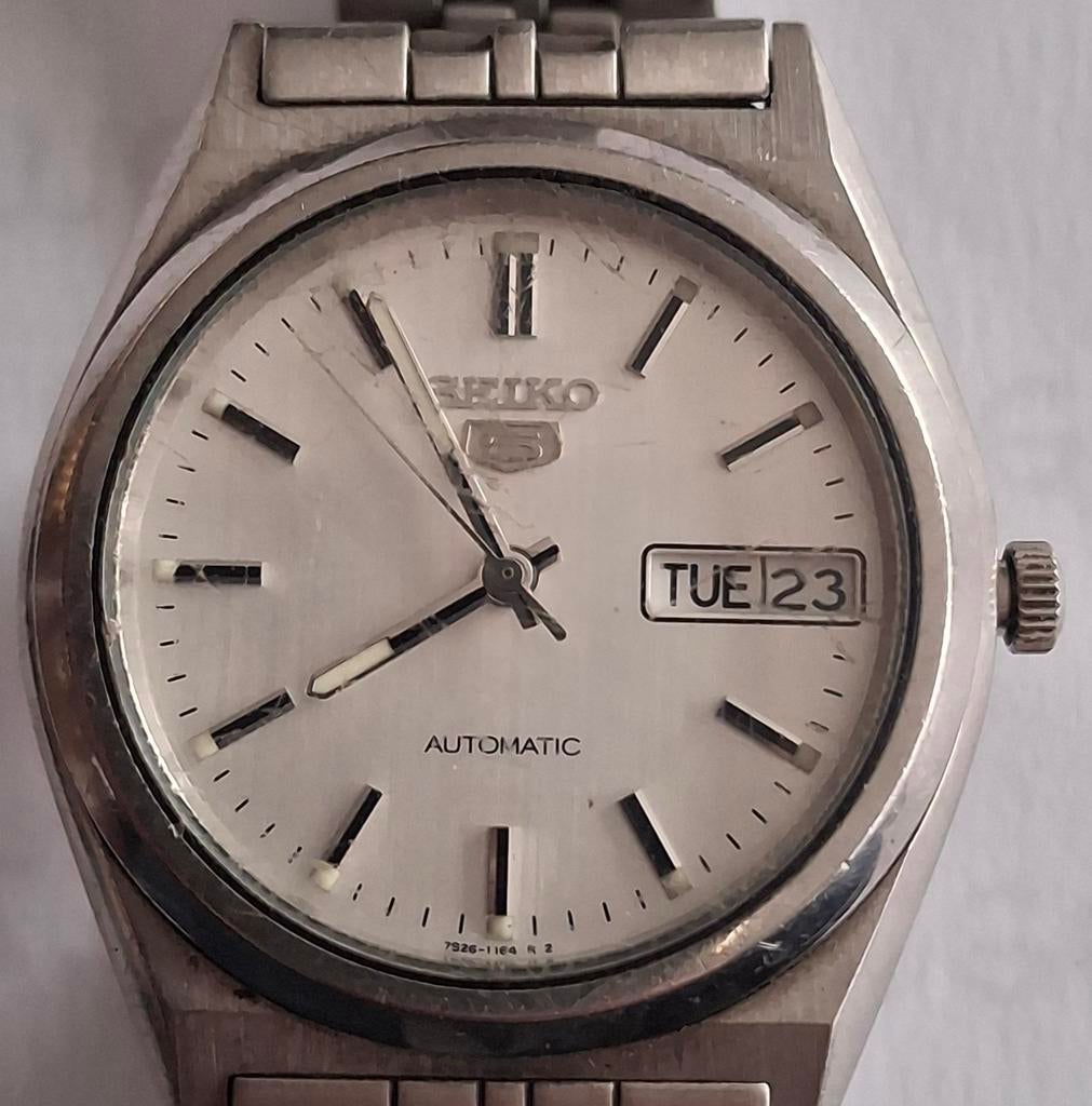 Seiko 5 automatisch...datum en div., Staal, Polshorloge, Ophalen of Verzenden, Seiko