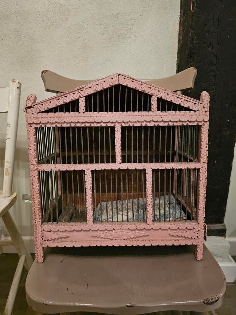 Antieke vogelkooi,  roze, Antiek en Kunst, Curiosa en Brocante, Ophalen of Verzenden