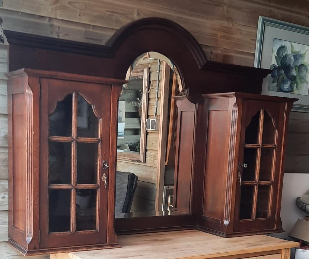 vintage opzetkast/geslepen spiegel 140La 26Di 68Ho Mid98H, Antiek en Kunst, Ophalen