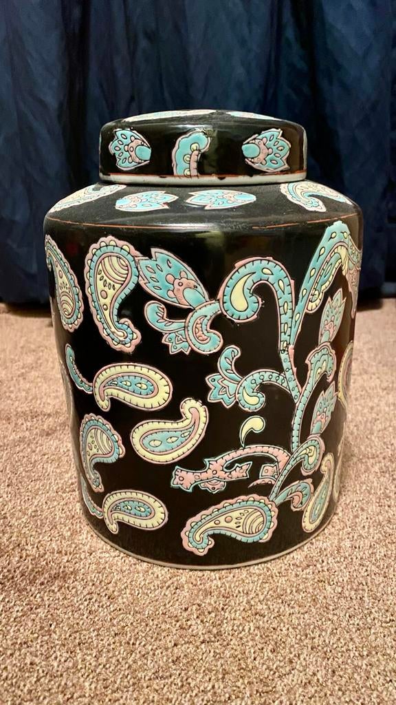 Vintage donkerblauwe stenen pot met deksel, Ophalen