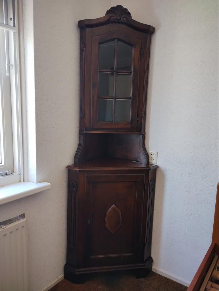 Houten hoekkast vitrinekast, ca. 200x74x41 cm, Antiek en Kunst, Antiek | Meubels | Kasten, Ophalen