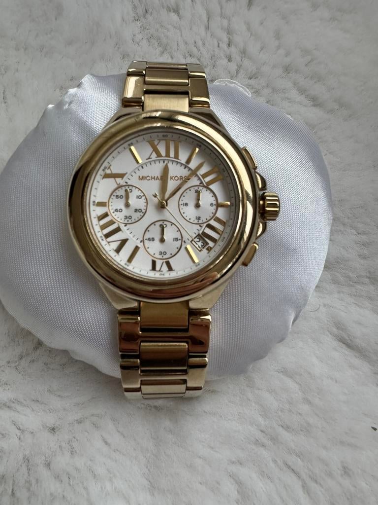 Michael Kors goud horloge – luxe chronograph stijl, Ophalen of Verzenden, Zo goed als nieuw, Staal, Overige merken