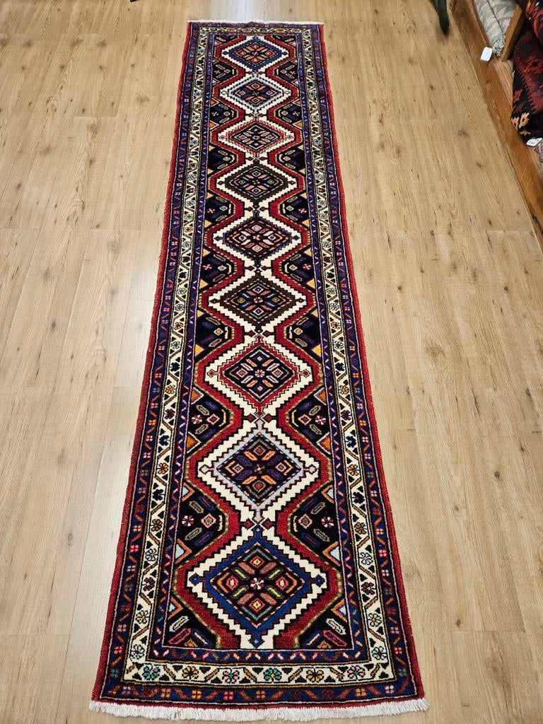 Vintage handgeknoopt perzisch tapijt loper hamadan 305x72, Info@SlatsAntiek.nl, Perzisch, 200 cm of meer, Rechthoekig