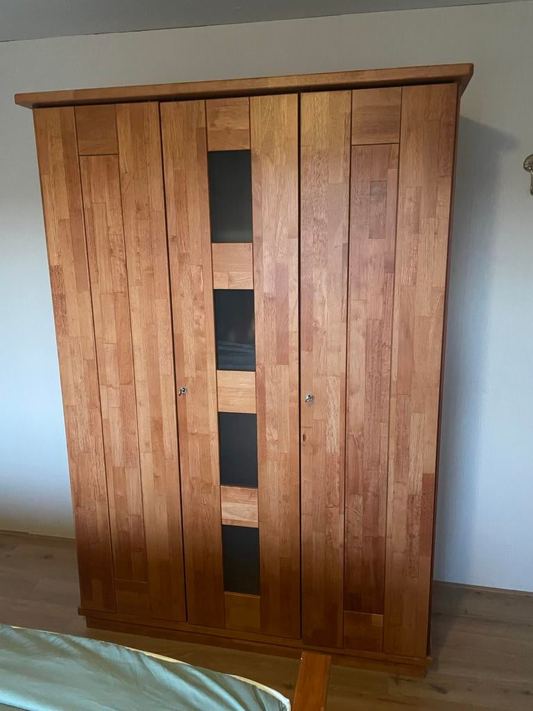 Kersenhouten kledingkast met hang- en legruimte, Ophalen, Gebruikt, 100 tot 150 cm, 200 cm of meer