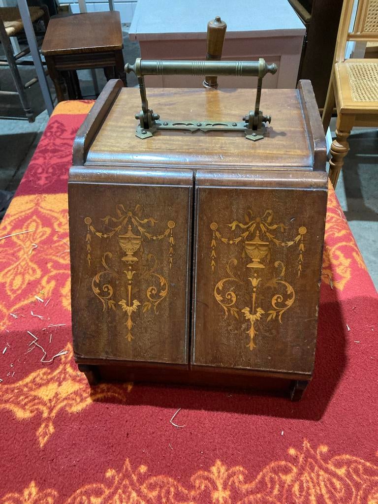 Antieke ingelegde kolenbak van palissanderhout, ca. 1900, Ophalen of Verzenden