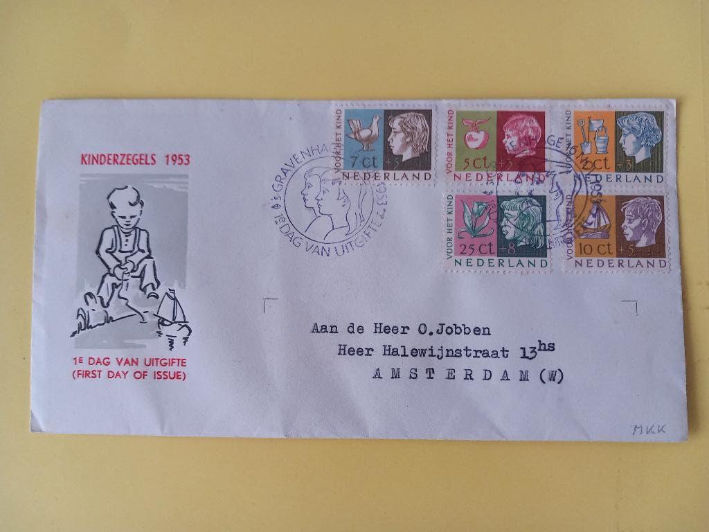 1953 Kinderzegels FDC E15 gesloten klep e2, Verzenden, Beschreven, Nederland