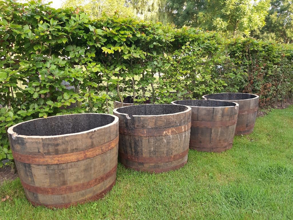 Eikenhouten Bloembak Half Whiskeyvat 100 Liter, Ophalen, Rond, Nieuw, Balkon