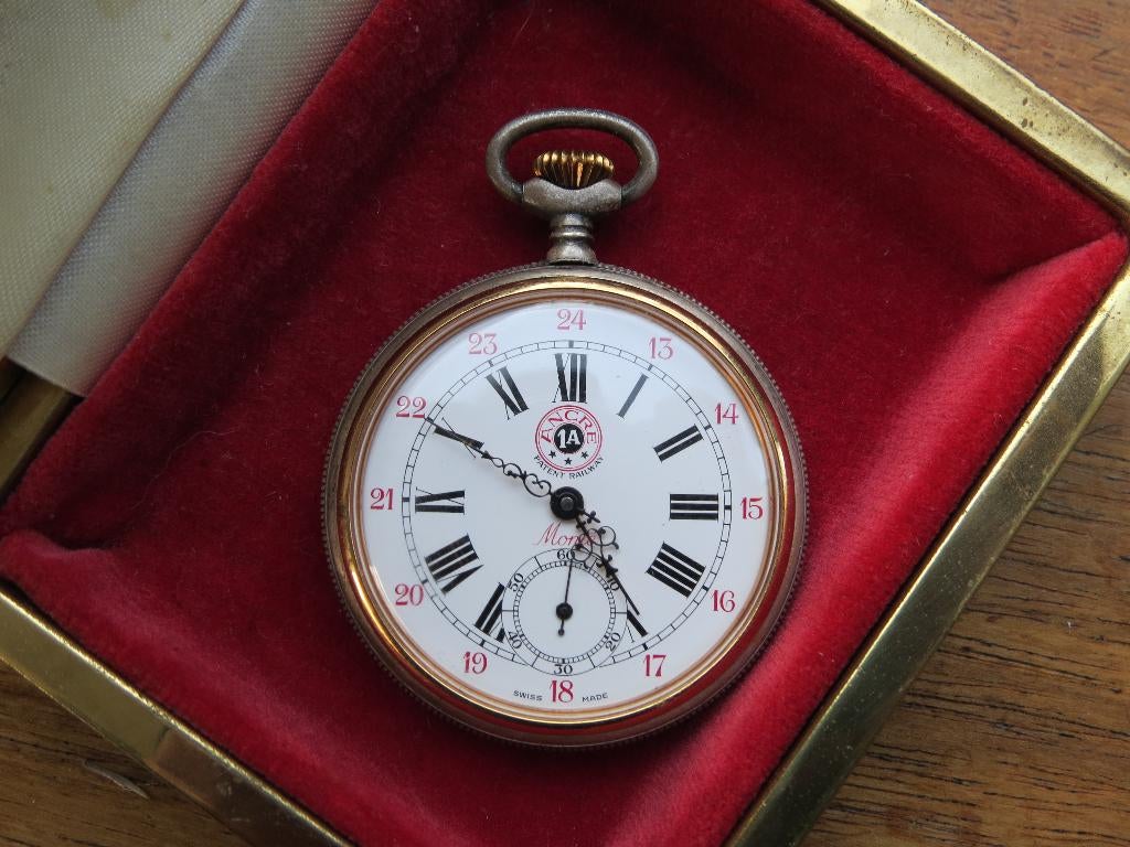 vestzak horloge Zwitserland Ancre 1A patent railway, Overige merken, Overige materialen, Zakhorloge, Verzenden