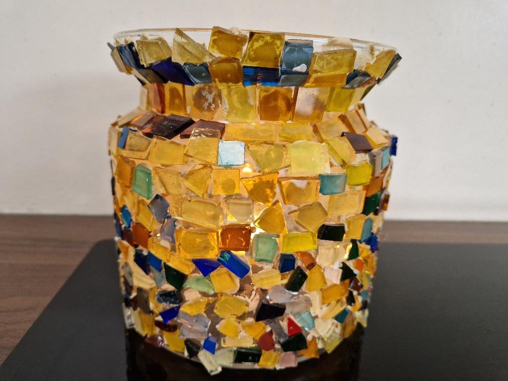 leuke mozaïek vaas voor theelichtje, Ophalen of Verzenden, Zo goed als nieuw