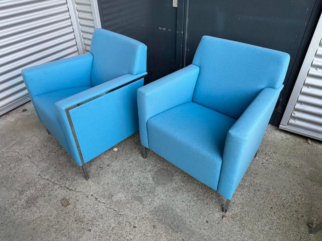 2x Moroso steel Chair fauteuil blauw, Huis en Inrichting, Ophalen, Gebruikt, 75 tot 100 cm, 50 tot 75 cm