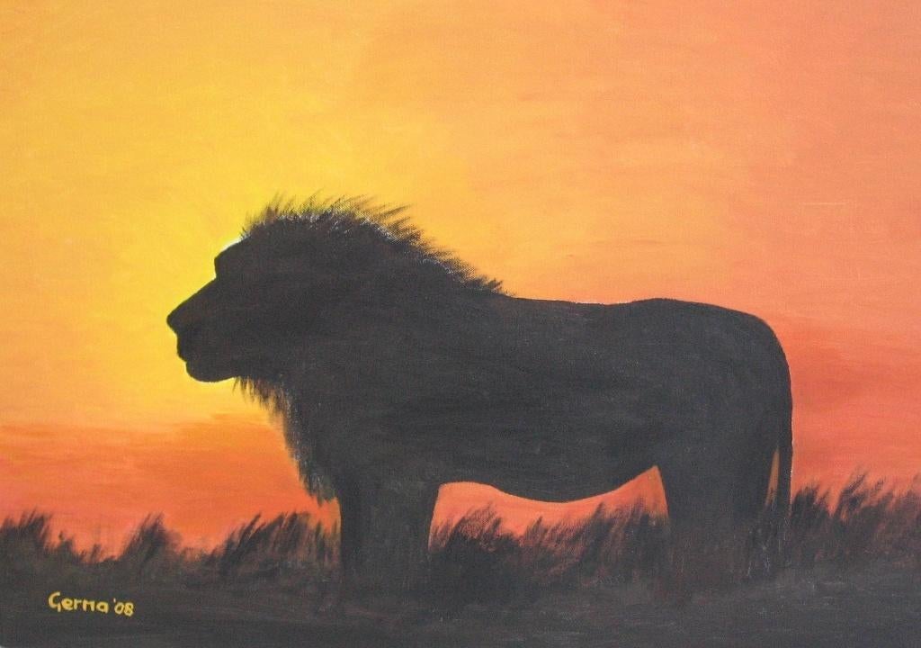 Leeuw , zelf geschilderd op doek met acryl, Ophalen