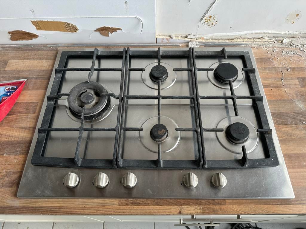 RVS 5-pits gasfornuis - Inbouw, Ophalen, Gebruikt, Inbouw, Gas