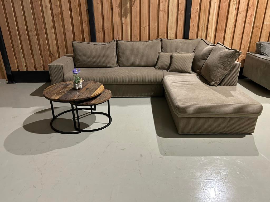 nieuwe ribstof hoekbank - Greige in perfecte staat