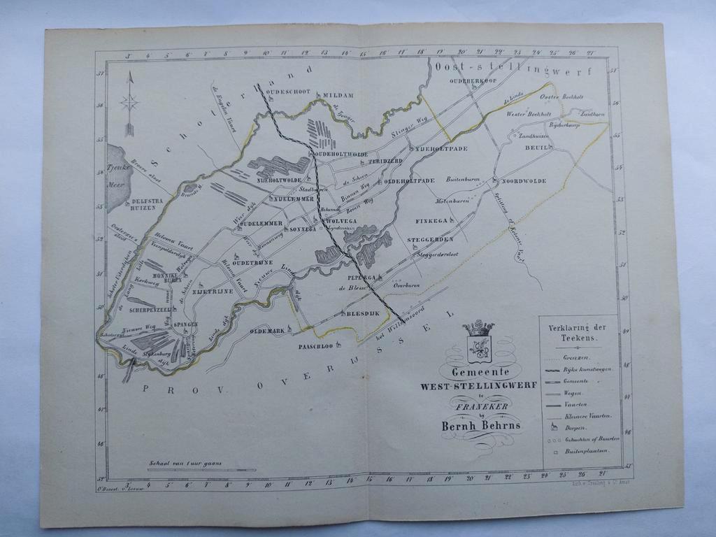 34 / West Stellingwerf Wolvega Zeldzame litho uit 1861, Antiek en Kunst, Ophalen of Verzenden