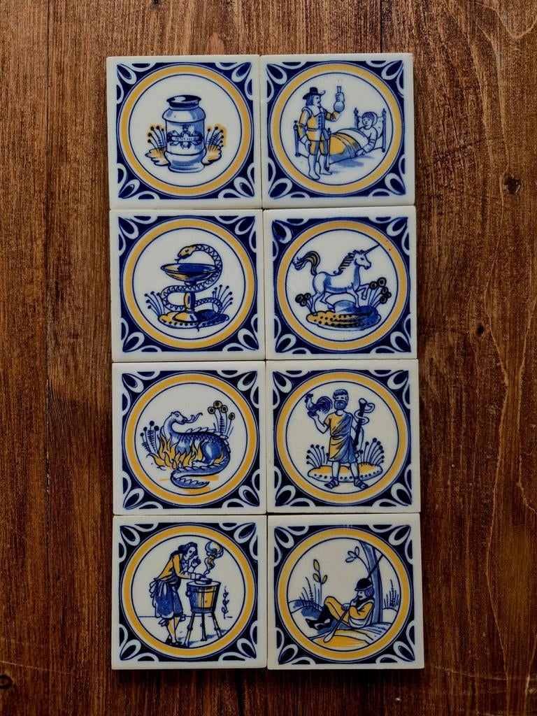 8 Delfts blauwe tegeltjes (8x8 cm), Antiek en Kunst, Ophalen of Verzenden