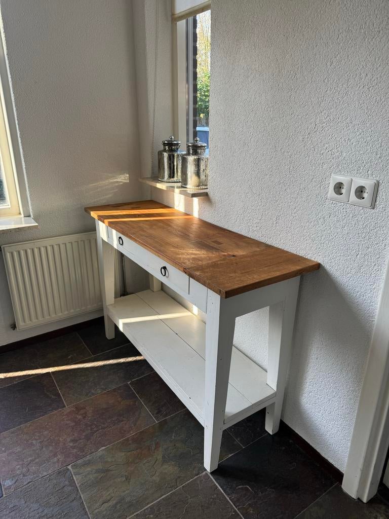 Sidetable Teak met lades en opbergplank, Huis en Inrichting, Tafels | Sidetables, Ophalen, Gebruikt, 100 tot 150 cm, Overige houtsoorten