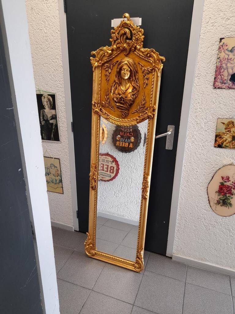 Mooie goude barok kuif spiegel, Ophalen of Verzenden, Zo goed als nieuw, Rechthoekig, Minder dan 100 cm