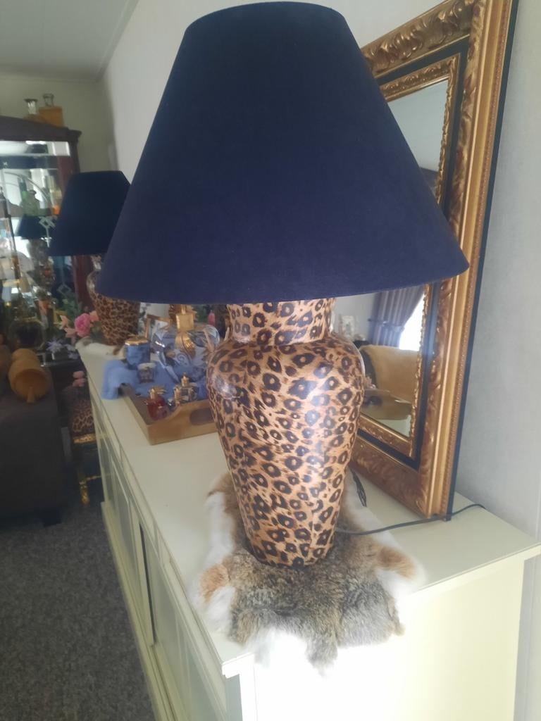 Set van 2 vaaslampen met luipaardprint en zwarte kap, Ophalen of Verzenden, Zo goed als nieuw, Modern, Luxe, Eclectisch