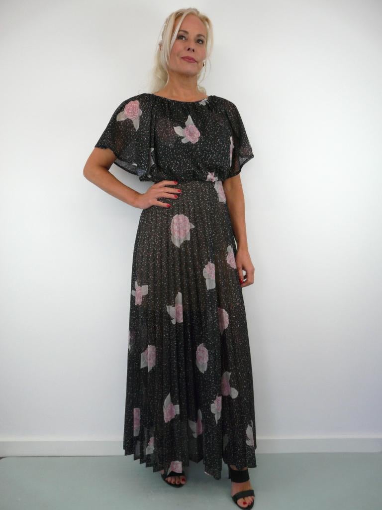 *Abfab Vintage 70's Maxi Jurk 36*, Zwart, Ophalen of Verzenden, Zo goed als nieuw, Maat 36 (S)