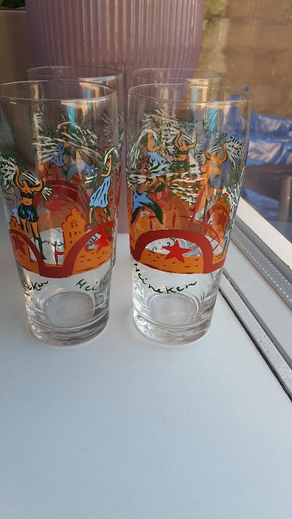 Heineken design bierglazen set 4 stuks – Schilderijen 1993, Ophalen of Verzenden, Zo goed als nieuw, Glas of Glazen, Heineken