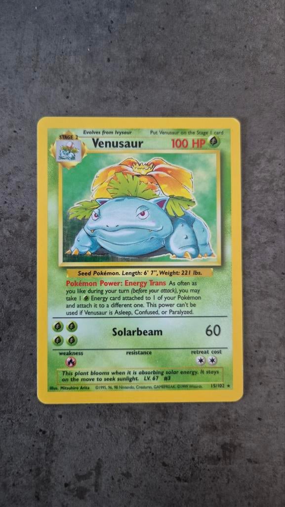 Venusaur Base Set Gd/Exc, Hobby en Vrije tijd, Verzamelkaartspellen | Pokémon, Zo goed als nieuw, Ophalen of Verzenden