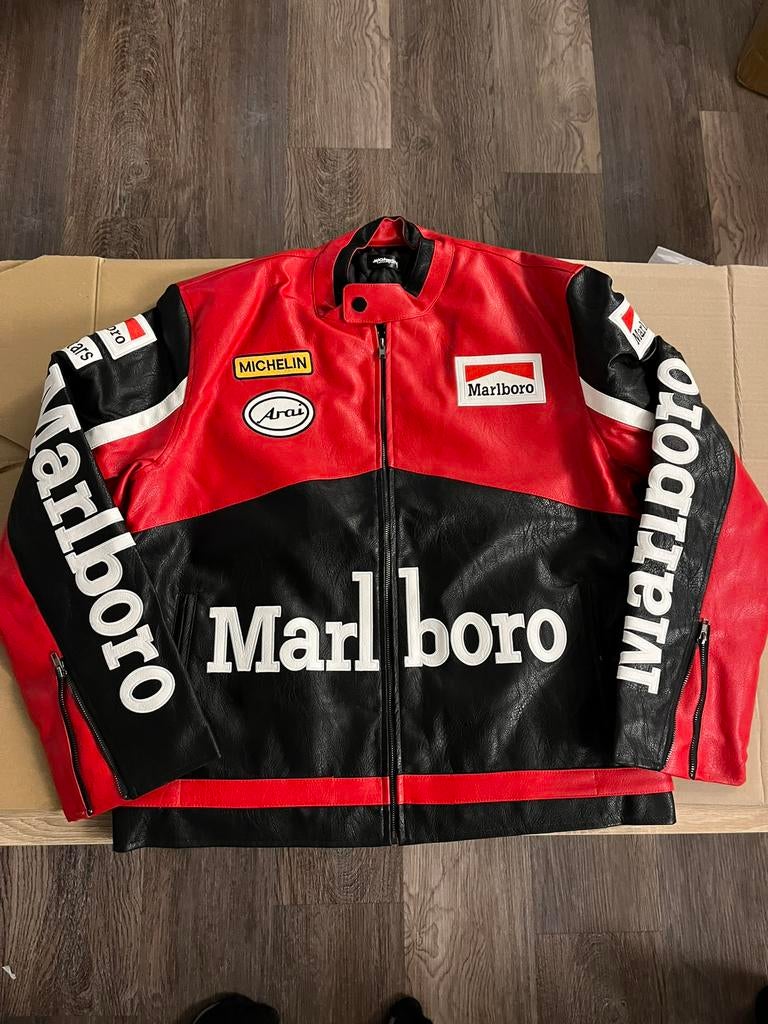 Marlboro Racing jas (maat XL) – red leder look vintage, Ophalen of Verzenden, Zo goed als nieuw, Maat 56/58 (XL), Rood