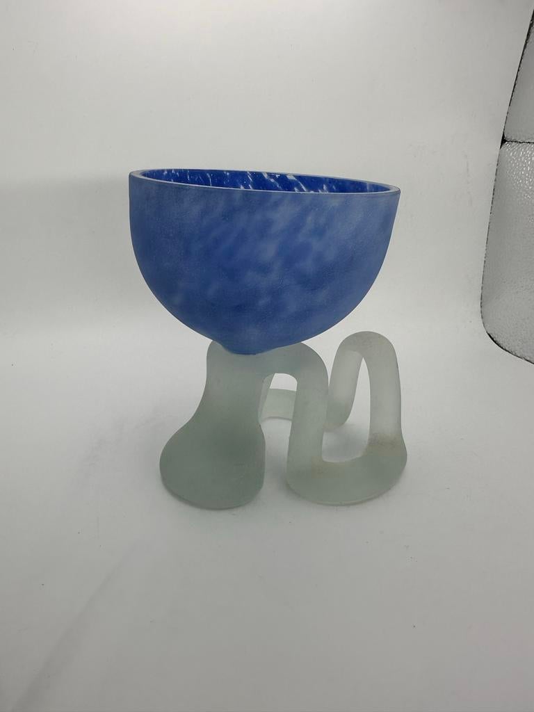 Jozefina Krosno Glazen Vaas Jaren '70/'80 - Blauw/Frosted, Antiek en Kunst, Antiek | Glas en Kristal, Ophalen of Verzenden