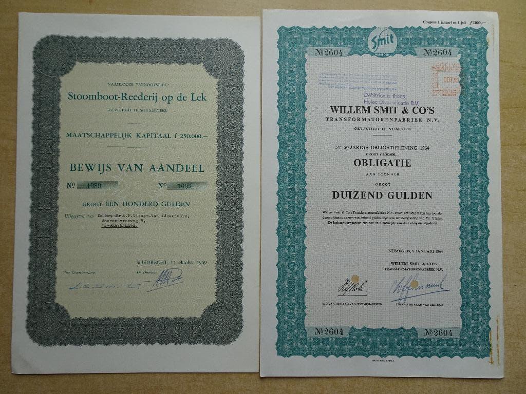 Aandeel Stoomboot-Reederij op de lek en Aandeel Willem Smit, Ophalen of Verzenden, Aandeel