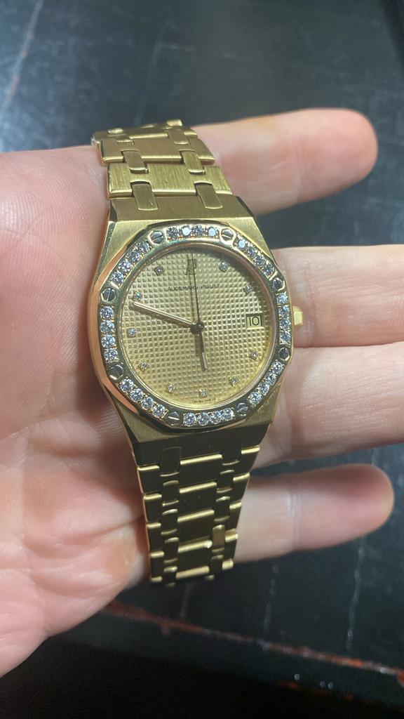 Audemars Piguet Royal Oak Goud 18kt Diamanten Bezel, Overige merken, Gebruikt, Polshorloge, Ophalen of Verzenden
