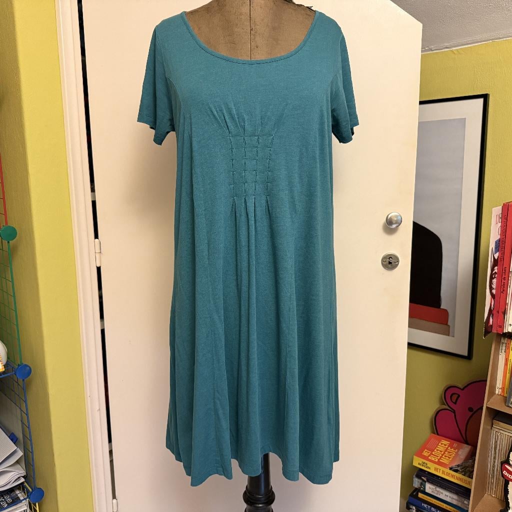Rimini groenblauwe zomer jurk Mt 4 = 48 IGS!, Kleding | Dames, Jurken, Gedragen, Maat 46/48 (XL) of groter, Blauw, Onder de knie