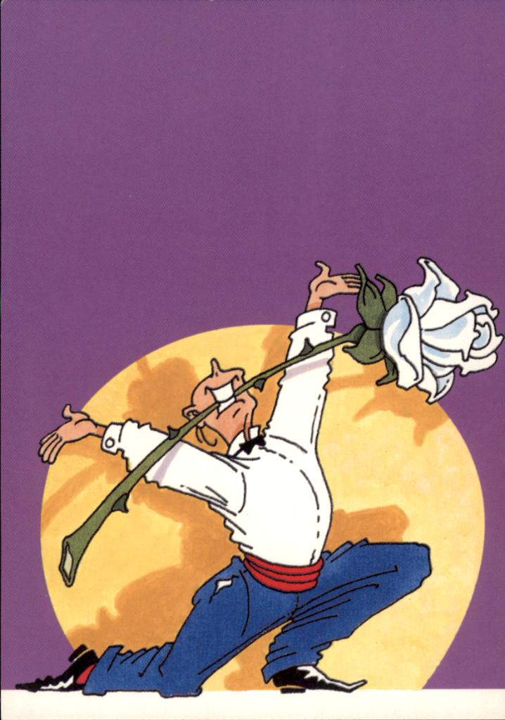 man op knieen met roos in zijn mond, Ingrid Joustra, Verzamelen, Verzenden, 1980 tot heden, Ongelopen, Overige thema's