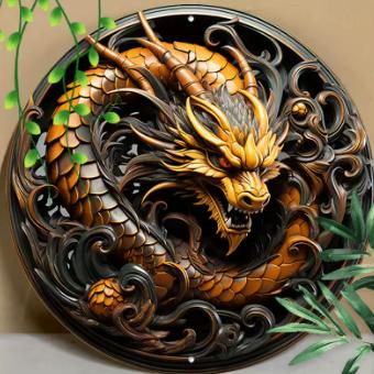 Vintage rond bord van metaal - Draak goud zwart (20cm), Huis en Inrichting, Woonaccessoires | Wanddecoraties, Nieuw, Ophalen of Verzenden