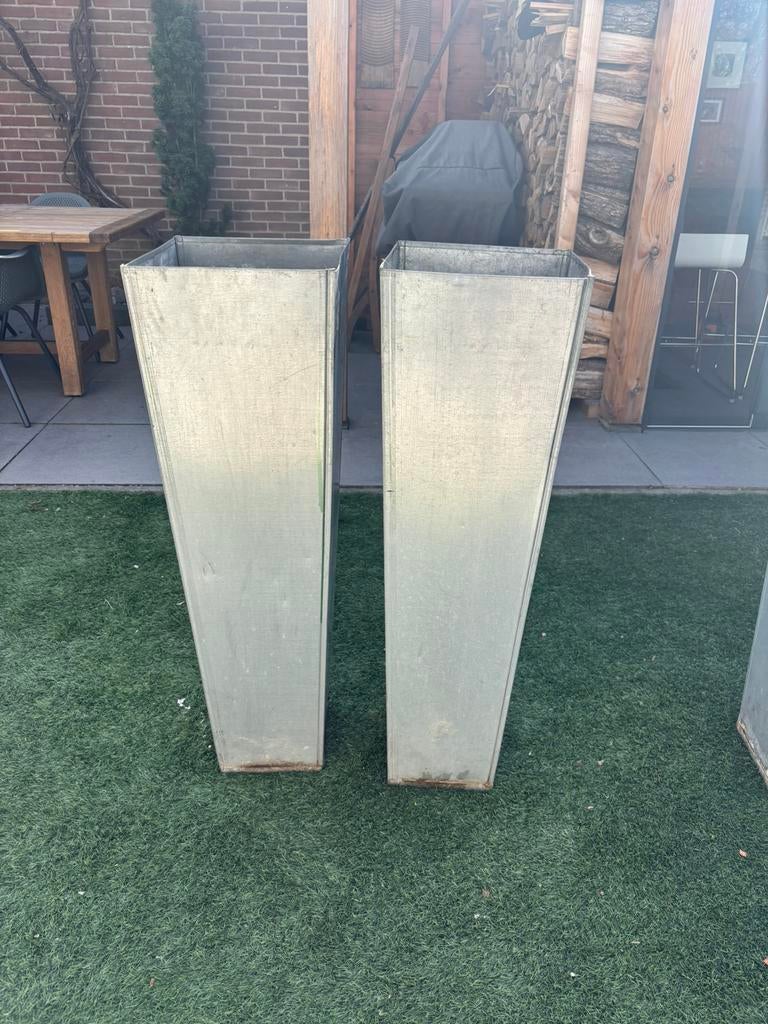 Zinken planten bakken 1 meter hoog, Tuin en Terras, Bloembakken en Plantenbakken, Ophalen, Gebruikt, Vierkant, Metaal