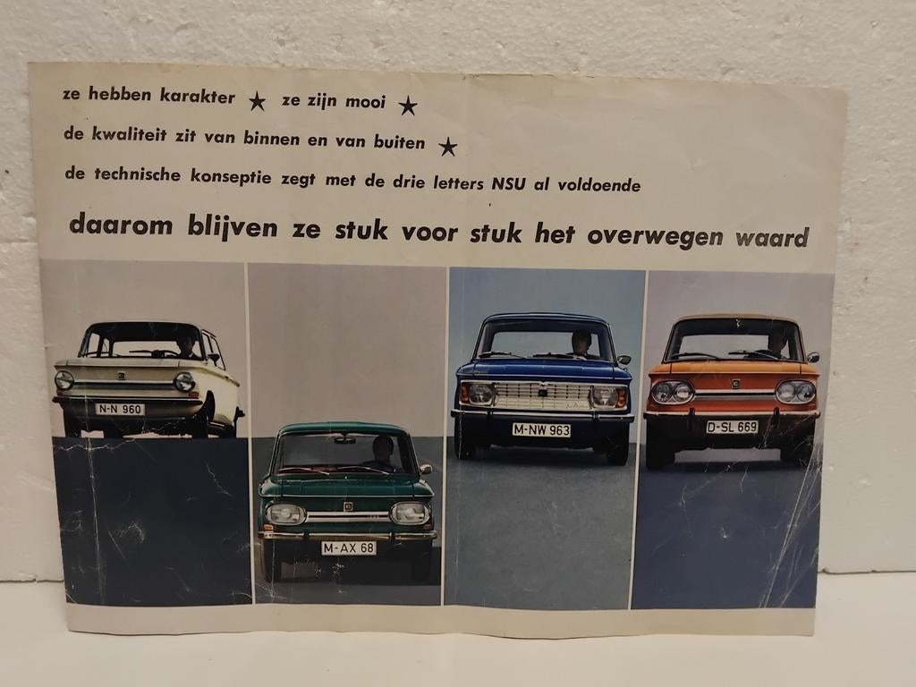 Autofolder NSU 1200 Prinz e.a 1000 TTS prijzen in guldens, Ophalen of Verzenden, Overige merken, Onbekend, Gelezen