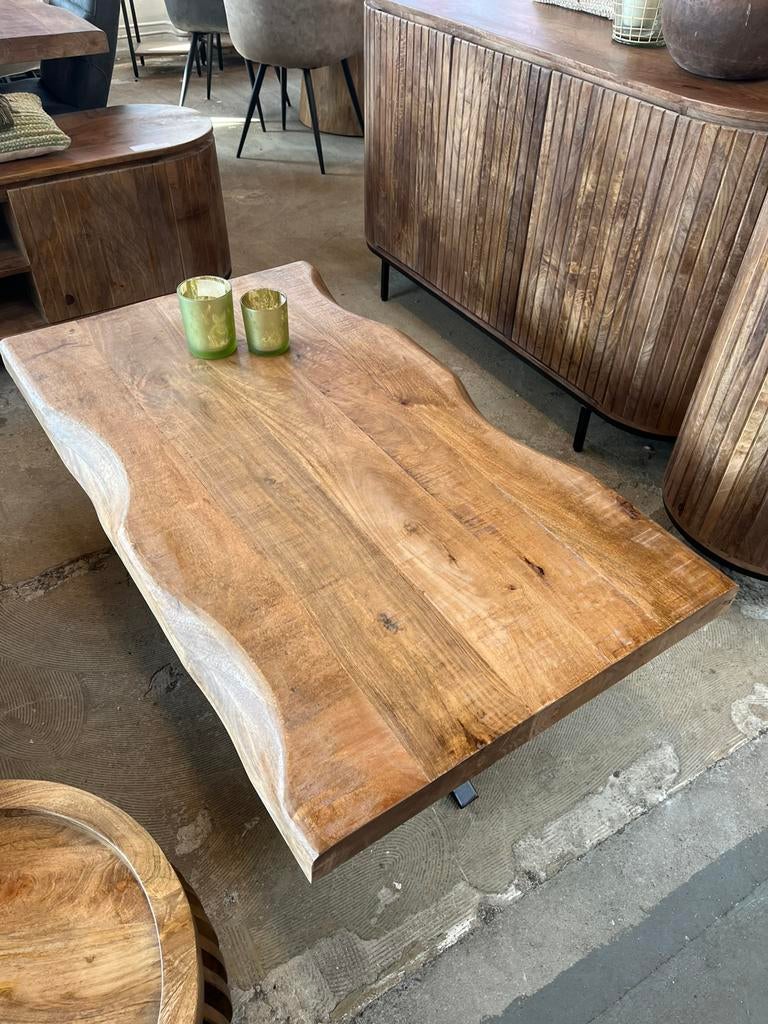 Magazijn leegverkoop boomstam salontafel mangohout matrix zw, Hout, Nieuw, Ophalen of Verzenden, Info@wkhome.nl
