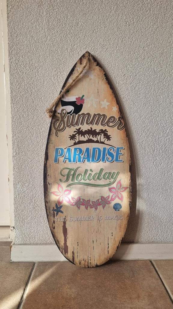 Vintage Houten Surfplank Bord - Summer Paradise Holiday, Ophalen of Verzenden, Zo goed als nieuw