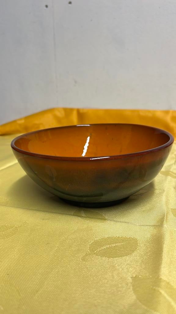 Geglazuurde aardewerken kom bruin - orange, Ophalen of Verzenden