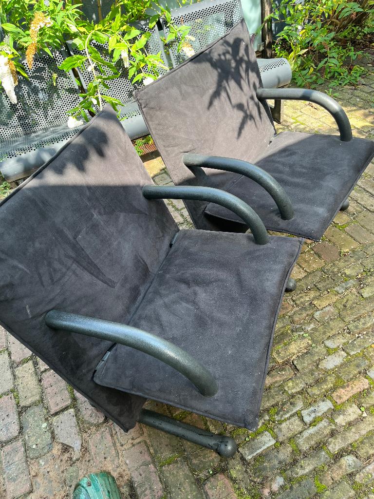 2x Arflex Burkhardt Vogtherr T-Line fauteuils Alcantara, Huis en Inrichting, Fauteuils, Gebruikt, Leer, Metaal, Overige materialen