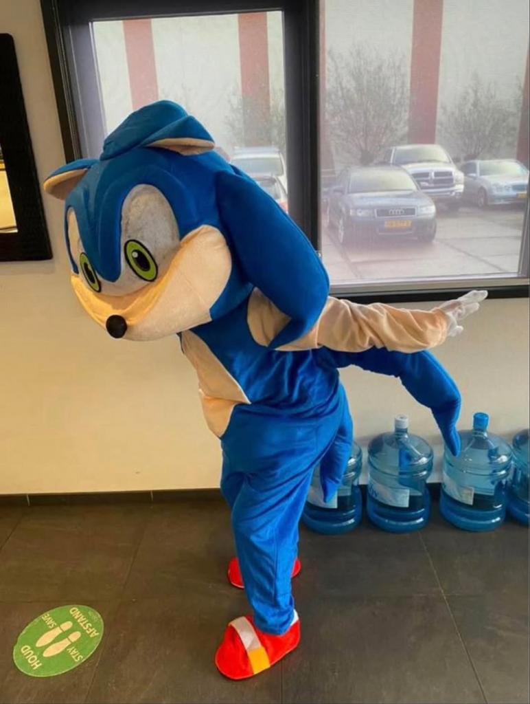 Sonic Mascotte Pak - Te Huur of Te Koop kinderfeest evenemen, Ophalen of Verzenden, Gebruikt, Pak of Jurk