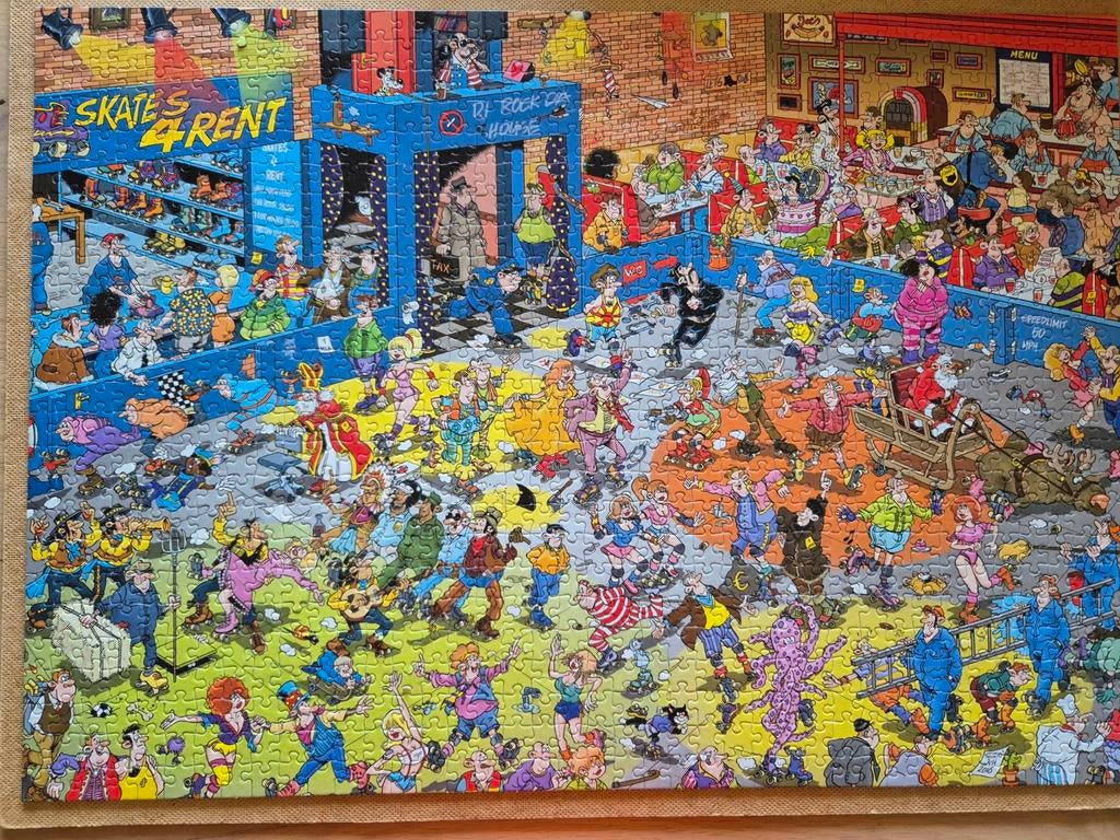 Jan van Haasteren puzzel Rollerdisco, Hobby en Vrije tijd, Denksport en Puzzels, Ophalen of Verzenden, 500 t/m 1500 stukjes, Gebruikt