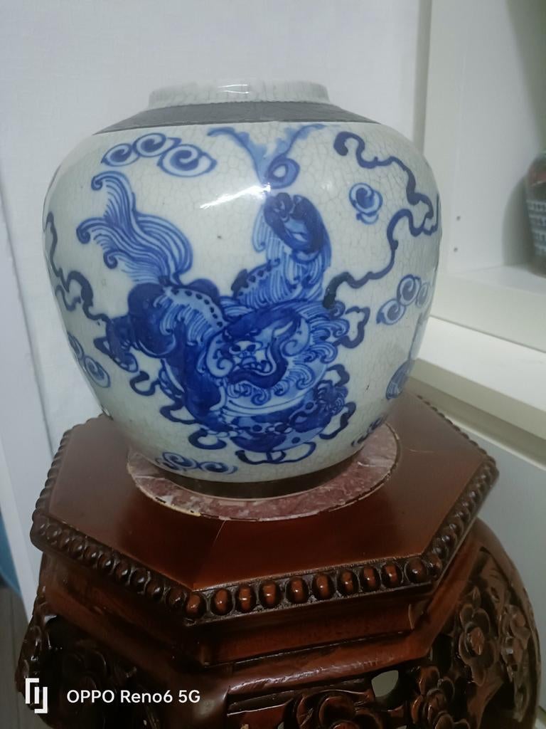 Antieke Chinese gemberpot met Foo Dogs, Ophalen of Verzenden